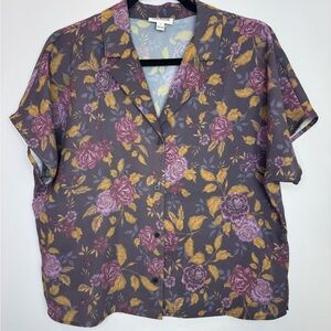 Frank and oak Women's dark Purple Floral Button-Up Shirt size medium
